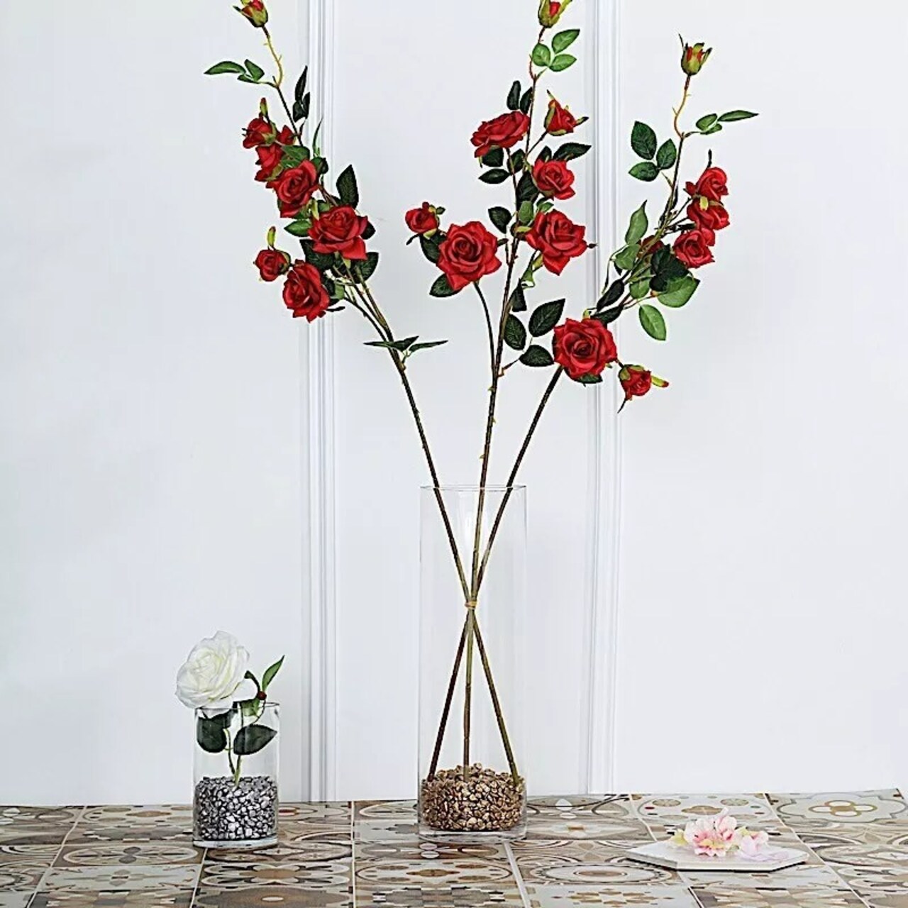2 RED 38" SINGLE STEM SILK ROSES Bouquets Wedding Centerpieces